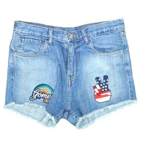Salina Gomez 2016 Revival Concert Mid Rise Patch Denim Jean Shortie Shorts Sz S